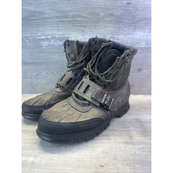 Polo Ralph Lauren Andres Boots Mens 11 D  Lace Up Buckle Zip Leather - Picture 1 of 16
